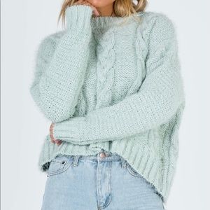 PRINCESS POLLY MINT OVERSIZED CABLE KNIT SWEATER